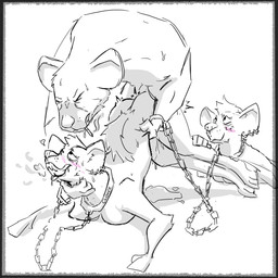 ahegao anthro blush bodily_fluids bound chain chained collar dripping ear_piercing ear_ring female group looking_pleasured male male/female piercing ring_piercing rough_sex sex sweat trio hawaiiena buttercup_(hawaiiena) clover_(hawaiiena) hyena_(character) hyena mammal spotted_hyena 1:1 hi_res