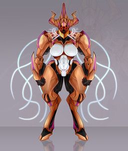 abs big_breasts black_body breasts brown_body digitigrade featureless_breasts featureless_crotch female front_view grey_background huge_breasts machine simple_background solo thick_thighs white_body wide_hips monty_smug bungie destiny_(series) humanoid robot robot_humanoid vex_(destiny) hi_res