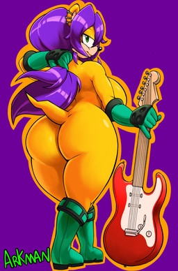 anthro back_groove big_breasts big_butt boots breasts butt clothing crooked_tail curvy_figure ear_piercing ear_ring electric_guitar female footwear gloves green_eyes guitar hair half-closed_eyes hand_behind_head handwear holding_guitar holding_hair holding_musical_instrument holding_object knee_boots knee_highs legwear looking_at_viewer mostly_nude musical_instrument narrowed_eyes piercing plucked_string_instrument purple_background purple_hair rear_view ring_piercing shoes side_boob simple_background smile solo string_instrument tail text thick_thighs three-quarter_view touching_hair voluptuous wide_hips yellow_body arkanman archie_comics fender_musical_instruments_corporation sega sonic_the_hedgehog_(archie) sonic_the_hedgehog_(comics) sonic_the_hedgehog_(series) stratocaster mina_mongoose herpestid mammal mongoose absurd_res artist_name full-length_portrait hi_res portrait smaller_version_at_source