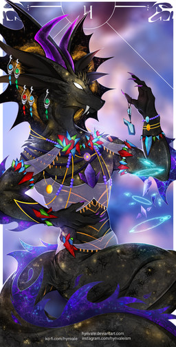 4_ears abstract_background accessory anthro armband big_ears big_head black_body blurred_background clothing cosmic_fur cosmic_horror cosmic_tail ear_piercing ear_ring elemental_manipulation horn jewelry long_ears long_tail magic makeup male multi_ear muscle_tone muscular muscular_anthro muscular_male muscular_thighs nature necklace piercing pose purple_horn ring_piercing slim_body slim_male solo space tail text translucent translucent_clothing tribal tribe trinkets white_eyes hynvale mythology melas_aster_(mechryan) agamid dragon frilled_lizard hybrid lizard mythological_creature mythological_scalie reptile scalie unknown_species hi_res url