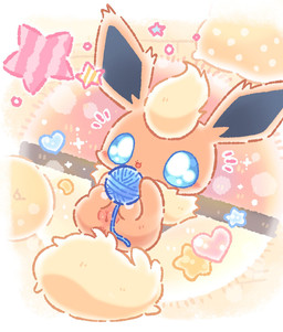 anus ball_of_yarn big_eyes black_inner_ear blue_eyes chibi emanata female feral fluffy fluffy_tail fur genitals lying on_back on_rug open_mouth open_smile orange_body orange_ears orange_fur pillow rug small_mouth smile solo star tail vulva yarn waruwaru0205 nintendo pokemon eeveelution flareon generation_1_pokemon pokemon_(species) colored digital_drawing_(artwork) digital_media_(artwork) hi_res