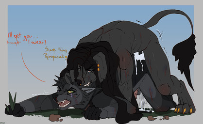 all_fours anal anal_penetration animal_genitalia animal_penis anthro anthro_on_anthro anthro_penetrated anthro_penetrating anthro_penetrating_anthro anthro_penetrating_male balls bite bite_mark black_body black_hair blood bodily_fluids brown_eyes canine_genitalia canine_penis claws crying cum cum_drip cum_in_ass cum_inside cum_on_ground dialogue doggystyle dominant dominant_male dreadlocks dripping duo ear_piercing ejaculation enjoying erection facial_piercing feet forced from_behind_position fur genital_fluids genital_piercing genitals grass green_eyes grey_body grey_fur hair hairless jewelry male male/male male_anthro male_on_anthro male_penetrated male_penetrating male_penetrating_anthro male_penetrating_male muscular nose_piercing nude open_mouth orgasm penetration penile penile_penetration penis penis_in_ass piercing pink_genitals pink_penis pinned pinned_to_ground plant questionable_consent rape rape_play ring ring_piercing rough_sex scar scratches sex simple_background simultaneous_orgasms spiked_penis spikes spikes_(anatomy) submissive submissive_male sweat tail tail_tuft tears teeth text toes tongue tuft wounded yellow_eyes milajanh canid canine canis domestic_dog felid hairless_dog lion mammal pantherine poodle wolf absurd_res english_text hi_res