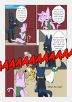 4_panel_comic ambiguous_gender anthro biped black_text blue_body blue_fur camera clothing cloud day dialogue ellipsis exclamation_point eyebrows eyelashes feral floor forehead_gem fur gem green_clothing green_pupils group hand_on_head motion_lines mouth_closed open_mouth outside paws pupils purple_eyes quadruped question_mark red_eyes screaming sky sound_effects speech_bubble standing tail talking_to_another text town wall_(structure) white_sclera novaarts nintendo pokemon pokemon_mystery_dungeon spike_chunsoft eeveelution espeon gardevoir generation_1_pokemon generation_2_pokemon generation_3_pokemon generation_4_pokemon humanoid kangaskhan pichu pikachu pokemon_(species) ralts riolu 2025 absurd_res comic english_text hi_res female_(lore) male_(lore)
