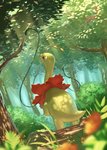 ambiguous_gender antennae_(anatomy) detailed_background flower forest grass plant rock semi-anthro smile solo tree vines supearibu nintendo pokemon generation_2_pokemon meganium pokemon_(species) 2020 hi_res