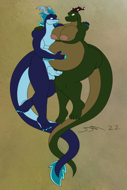 balls big_breasts big_nipples blue_balls blue_eyes blue_facial_hair blue_hair blue_penis breasts brown_background countershade_face countershade_feet countershade_tail countershade_torso countershading duo facial_hair feet female fur genitals green_eyes hair horn male nipples penis plant pregnant simple_background tail dirtymac mythology rerim valeria_stoneheart_(hiddenmistletoe) dragon elemental_creature flora_fauna furred_dragon furred_scalie mythological_creature mythological_scalie scalie 2022 2:3 absurd_res colored dated digital_media_(artwork) hi_res signature