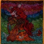 abstract_background accesory accessory alba_marigold anthro burmecian clothing coat coat_of_arms colored colored_pencil_(artwork) female final_fantasy final_fantasy_ix fist furgonomics ginger hair hi_res humanoid janet_k_wallace long_hair mammal orange_clothing red_hair rodent solo square_enix tail tail_accessory topwear traditional_media_(artwork)
