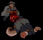 anthro bipolarbro blood bodily_fluids clothed clothing death facial_hair fur gore gore_focus guts male mustache organs pawpads paws solo tears uniform cosmostars mammal mustelid otter digital_media_(artwork) hi_res