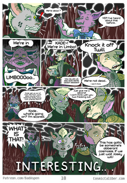 anthro border dialogue dimension group limbo magic powers psychedelic space text trio what white_border badaspen cosmic_caliber bat felid lion mammal pantherine absurd_res comic english_text hi_res url