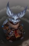 anthro blue_eyes cheek_tuft clothed clothing ear_tuft facial_tuft fully_clothed fur grey_body grey_fur high-angle_view looking_at_viewer male robe solo standing tuft milkwyvern blizzard_entertainment warcraft canid mammal vulpera 2020 full-length_portrait portrait