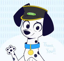 black_body black_clothing black_ears black_fur black_hat black_headwear black_nose black_pawpads black_spots blue_collar clothing collar collar_tag feral floppy_ears fur gold_(metal) gold_collar_tag hat headgear headwear male markings pawpads solo spots spotted_body spotted_fur toony white_body white_fur higglytownhero 101_dalmatian_street 101_dalmatians disney ryan_(steampup2020) canid canine canis dalmatian domestic_dog mammal hi_res