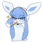 ambiguous_gender eyewear feral glasses pencil_(object) pencil_in_mouth solo sparkles podo nintendo pokemon eeveelution generation_4_pokemon glaceon pokemon_(species)