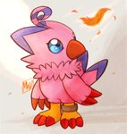 ambiguous_gender beak blue_eyes blue_markings claws feathers looking_up markings mn_27art orange_body orange_feathers pink_body pink_feathers red_beak red_claws ring solo standing toe_claws tuft bandai_namco digimon avian bird biyomon digimon_(species) 2020 hi_res signature