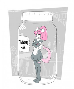 annoyed anthro armwear border breasts chair clothed clothing container crossed_arms elbow_gloves female footwear fur furniture gloves hair handwear high_heels in_container in_jar jar legwear looking_at_viewer maid_uniform micro notched_ear pink_hair ponytail shoes solo standing stockings table tail time-out topwear torn_clothing torn_legwear torn_stockings uniform white_body white_border wine_bottle mardymuntjak renfri_(mardymuntjak) mammal murid murine rat rodent 2026 digital_media_(artwork) hi_res