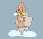 ambiguous_gender anthro biped blush blush_lines brown_body brown_fur eyelashes fur happy mostly_nude scarf scarf_only smile snow solo thick_thighs alekoin nintendo pokemon generation_4_pokemon lopunny pokemon_(species) hi_res