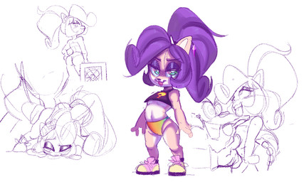 ambiguous_penetration anthro black_nose butt clothed clothing countershading crate crop_top eyeshadow female footwear fur green_eyes hair loli looking_at_viewer makeup male male/female midriff navel orange_body orange_fur panties penetration ponytail purple_eyeshadow purple_hair rear_view sex shirt shoes tan_body tan_countershading tan_fur teeth teeth_showing tongue tongue_out topwear underwear young notwhoyouthink activision crash_bandicoot_(series) coco_bandicoot crash_bandicoot bandicoot mammal marsupial 5:3 multiple_images sketch