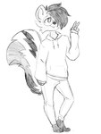 anthro barefoot bottomwear clothed clothing drawstring_hoodie eyewear feet fully_clothed fur gesture glasses hair hair_over_eye hand_gesture hoodie humanoid_hands male pants round_glasses smile solo standing tail topwear v_sign wearing_glasses sneplord wix_(skunkwix) mammal mephitid skunk 2023 3:4 digital_drawing_(artwork) digital_media_(artwork) full-length_portrait greyscale hi_res monochrome portrait procreate_(artwork) sketch