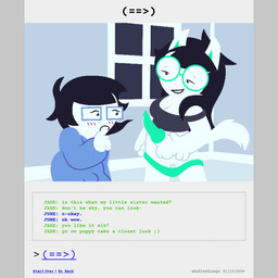 animal_genitalia animal_penis anthro balls bdsm bite black_hair blush blush_lines bodily_fluids buckteeth bulge canine_genitalia canine_penis clothed clothing clothing_around_legs comic_panel crop_top dialogue duo eyewear finger_bite finger_in_mouth fur genital_fluids genitals glasses green_penis gynomorph gynomorph/gynomorph hair intersex intersex/intersex knot knotted_penis long_hair onesie pajamas panties panties_around_legs panties_down pantsless partially_clothed penis petplay pointy_ears precum prick_ears puppyplay roleplay shirt short_hair tail tail_motion tailwag teeth text topwear underwear underwear_around_legs underwear_down white_body white_fur ashleyorange homestuck ms_paint_adventures jade_harley june_egbert canid canine human humanoid hybrid mammal 1:1 animated animated_comic comic english_text hi_res incest_(lore) sibling_(lore) sister_(lore) sisters_(lore) trans_(lore) trans_woman_(lore)