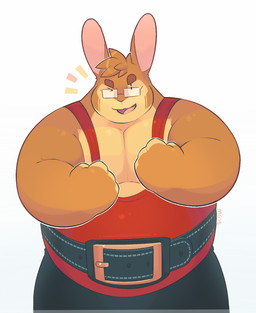 anthro brown_body clothing eyewear glasses male overweight overweight_male shirt simple_background solo topwear white_background greenendorf lagomorph leporid mammal rabbit 2015 hi_res