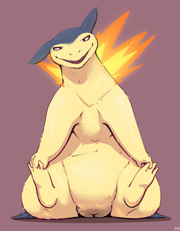 3_toes anthro big_vulva darkened_genitalia darkened_vulva fat_mons feet female fire fur genitals looking_at_viewer nude on_ground open_mouth plump_labia presenting presenting_vulva red_background simple_background sitting sitting_on_ground smile solo spread_legs spreading tan_body tan_fur teeth toes vulva fizzpop nintendo pokemon generation_2_pokemon pokemon_(species) typhlosion hi_res