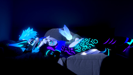 2_penises animal_genitalia animal_penis black_body blue_eyes blue_hair blue_markings blue_penis canine_genitalia canine_penis eyewear furniture genitals glasses glowing glowing_eyes glowing_genitalia glowing_markings glowing_penis hair knot knotted_penis looking_at_viewer lying male mane markings multi_genitalia multi_penis night on_back penis presenting purple_markings sheath sofa solo white_body loxthewicker mythology lox_(loxthewicker) dragon mythological_creature mythological_scalie novabeast scalie 16:9 3d_(artwork) blender_(artwork) blender_cycles_(artwork) digital_media_(artwork) hi_res widescreen