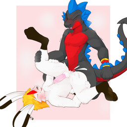 anal anal_penetration animal_genitalia anthro anus armlet aroused balls blonde_hair blue_eyes blush bodily_fluids card_ear_ring cum cum_inside cum_on_body cumshot cumshot_on_chest duo ear_tuft ejaculation erection fur gem genital_fluids genital_slit genitals hair hair_color_change half-closed_eyes hanafuda_card male male/male multicolored_body multicolored_fur narrowed_eyes orgasm orgasm_face penetration penis rabbit_ears ruby_(gem) sapphire_(gem) scut_tail short_tail slit_penis tail teeth tuft white_body white_fur zionnicoz mythology corops_blackscale rytsu dragon lagomorph leporid mammal mythological_creature mythological_scalie rabbit scalie wingless_dragon 1:1 absurd_res hi_res nonbinary_(lore)