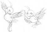 ambiguous_gender dancing duo feral looking_at_viewer smile nyame8 princess_tutu ahiru_(princess_tutu) anatid anseriform avian bird duck black_and_white monochrome sketch