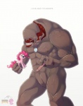 abs biceps blue_eyes brush comb_(brush) cutie_mark dialogue diamond_(gem) doll female gem hair hairbrush holding_brush holding_comb holding_hairbrush holding_object horn jewelry male muscular necklace nipples nude pecs pink_hair simple_background smile solo standing teeth text toy vein white_background spotty_the_cheetah doom_(series) doom_3 friendship_is_magic hasbro id_software microsoft my_little_pony mythology pinkie_pie_(mlp) rarity_(mlp) demon demon_humanoid earth_pony equid equine hell_knight horse humanoid mammal monster monstrous_humanoid mythological_creature mythological_equine pony unicorn 2013 crossover english_text hi_res