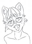 ahegao anthro chibi eyewear fangs female feral fur glasses hair looking_at_viewer looking_pleasured nude open_mouth simple_background solo standing teeth tongue tongue_out conditional_dnp mdwines canid canine domestic_cat felid feline felis mammal absurd_res digital_media_(artwork) hi_res sketch