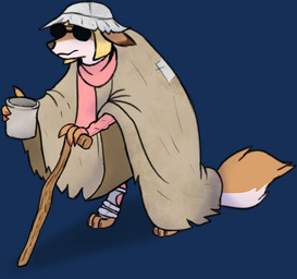 anthro beggar black_eyewear black_glasses clothed clothed_anthro clothed_female clothing container cosplay crossover_cosplay cup disguise eyewear female glasses legit rag rags solo walking walking_stick fox_with_hat combat_cat_studio disney robin_hood_(disney) wild_assault akai_hime_(wild_assault) canid canine fox mammal alpha_channel crossover