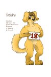 2:3 absurd_res anthro bird_dog breasts brown_body brown_eyes brown_fur canid canine canis claws colored deidre_(littlejay1) digital_drawing_(artwork) digital_media_(artwork) digitigrade domestic_dog english_text female floppy_ears fluffy fluffy_tail fur golden_retriever hair hi_res holding_object hunting_dog littlejay1 looking_at_viewer mammal multicolored_body multicolored_fur paws retriever shaded simple_background smile solo standing tail tan_body tan_fur text tuft two_tone_body two_tone_fur white_background