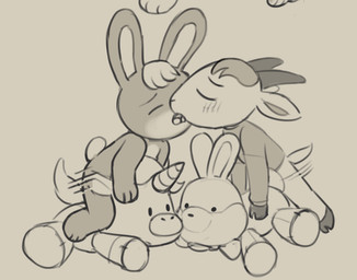 ambiguous_penetration anthro bottomless chibi clothed clothing duo eyes_closed grinding kissing looking_pleasured making_out male male/male masturbation penetration plushie plushie_humping plushophilia thrust_lines young young_anthro young_male young_on_young binkybnuuy animal_crossing nintendo sasha_(animal_crossing) sherb_(animal_crossing) bovid caprine goat lagomorph leporid mammal rabbit