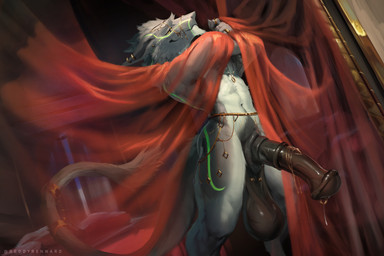 accessory animal_genitalia animal_penis anthro balls bedroom_eyes big_balls big_flare big_penis bodily_fluids brown_balls brown_penis curtains curtains_open equine_genitalia equine_penis erection flared_penis fur genital_fluids genital_piercing genitals glistening glistening_eyes gold_(metal) gold_jewelry gold_piercing grey_body grey_fur huge_balls huge_penis jewelry male male_anthro narrowed_eyes penis piercing precum presenting prince royalty saggy_balls scrotum_piercing seductive smile smirk solo standing white_body white_fur yellow_eyes conditional_dnp reddyrennard kro_(kroren) sergal 3:2