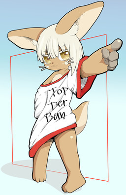 4_toes ambiguous_gender anthro barefoot bottomless clothed clothing feet fur gesture hair hand_gesture oversized_clothing oversized_topwear paws plantigrade pointing simple_background smile solo tail toes topwear jampalanga made_in_abyss nanachi lagomorph mammal narehate absurd_res colored digital_media_(artwork) hi_res shaded