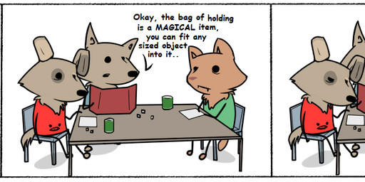annoyed anthro bag_of_holding beverage biped black_eyes black_nose brown_body brown_fur can chair container d6 dialogue dice dot_eyes fur furniture group humor joke looking_at_another looking_down male paper pink_nose role-playing_game simple_background simple_eyes sitting stick_figure table text the_truth what white_background syynx dungeons_and_dragons hasbro jinxed wizards_of_the_coast jjiinx_(character) kipfox canid canine canis domestic_cat domestic_dog felid feline felis mammal wolf 2010 comic english_text long_image wide_image