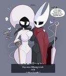 anthro big_breasts black_body breasts cloak clothing duo empty_eyes featureless_breasts featureless_crotch female female/female heart_symbol nail_(weapon) non-mammal_breasts nude question_mark speech_bubble text thick_thighs white_body wide_hips kilinah hollow_knight hollow_knight:_silksong team_cherry hornet_(hollow_knight) lace_(hollow_knight:_silksong) arthropod insect 2023 english_text hi_res