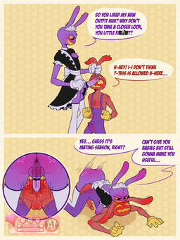 accessory anal anal_penetration anthro anthro_on_anthro anthro_penetrated anthro_penetrating anthro_penetrating_anthro anus apron balls big_butt big_penis black_clothing black_dress black_eyes blush bodily_fluids border butt chest_tuft cleavage_cutout clothed clothing cock_ring crossdressing cutaway cutout dialogue doggystyle dominant dominant_anthro dominant_male dotted_background dress duo ear_grab erection erection_under_clothing from_behind_position fucked_silly fur genital_fluids genitals glans gloves grin handwear homophobic_slur hug humanoid_genitalia humanoid_penis intraspecies jewelry legwear maid_headdress maid_uniform male male/male male_penetrated male_penetrating male_penetrating_male multiple_angles overalls pattern_background penetration penile penile_penetration penis penis_accessory penis_in_ass penis_jewelry perineum precum profanity purple_balls purple_body purple_clothing purple_fur purple_glans purple_overalls purple_penis raised_clothing raised_dress red_balls red_body red_fur red_perineum rough_sex selfcest sex simple_background smile speech_bubble square_crossover stockings submissive submissive_anthro submissive_male sweat tears teeth text thrusting torn_overalls tuft uniform white_apron white_border white_clothing white_gloves white_handwear white_legwear white_stockings y_anus yellow_clothing yellow_gloves yellow_handwear yellow_sclera yellow_teeth notsafewolffa glitch_productions the_amazing_digital_circus evil_jax_(tadc) jax_(tadc) lagomorph leporid mammal rabbit 3:4 comic english_text hi_res