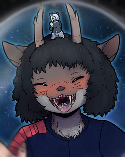 antennae_(anatomy) anthro antlers black_hair blue_body blue_clothing blue_skin bodily_fluids bottomless brown_body brown_fur clothed clothing duo earth erection eyes_closed fangs first_person_view fur genital_fluids genitals gesture hair hand_gesture horn macro male mass_vore middle_finger mouth_shot multiple_prey object_vore open_mouth oral penis planet planet_dwarfing planet_in_mouth planet_vore precum sabertooth_(anatomy) saliva sharp_teeth size_difference space star stripes teeth topwear topwear_only uniform vore whiskers white_hair teruni-inamor morgenshe novigo_vazda alien mammal turaian virelli digital_media_(artwork)