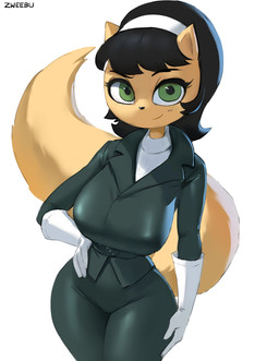 accessory anthro big_breasts black_hair breasts clothed clothing curvy_figure female fur gloves green_eyes hair hair_accessory hairband handwear looking_at_viewer simple_background smile smiling_at_viewer solo tan_body tan_fur wide_hips zweebu nickelodeon t.u.f.f._puppy kitty_katswell domestic_cat felid feline felis mammal 2025 hi_res