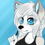 5_fingers anthro black_nose blue_eyes breasts cleavage clothed clothing eyebrows eyelashes female fingers fur hair looking_at_viewer smile solo white_hair northfelle tundra_(polarlights) canid canine mammal 1:1 low_res