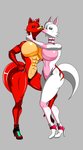 anthro big_breasts big_butt breasts butt crossgender duo eye_patch eyewear female female/female green_eyes hair huge_breasts kissing lips lipstick machine makeup mtf_crossgender round_breasts simple_background smile spherical_breasts alcatras45 five_nights_at_freddy's five_nights_at_freddy's_2 scottgames foxy_(fnaf) mangle_(fnaf) animatronic canid canine fox mammal robot absurd_res digital_media_(artwork) hi_res