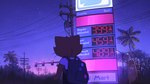 ambiguous_gender anthro backpack detailed_background dusk gas_station palms power_lines prices purple_sky sky solo star street_lamp text traffic_light twilight itsdanfango domestic_cat felid feline felis mammal english_text hi_res