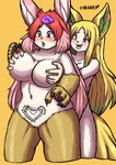 ahegao anthro barely_visible_genitalia barely_visible_pussy big_breasts blush breast_grab breast_play breasts dominant dominant_female duo female female/female genitals grope groping_from_behind hand_on_breast looking_pleasured pussy standing womb_tattoo komenuka_inaho komenuka_inaho_(komenuka_inaho) canid canine fox mammal hi_res