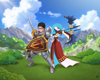alternate_costume armor arrow_(weapon) bow_(weapon) breastplate cape clothing day duo eyewear female glasses hunter_nico light male melee_weapon plant ranged_weapon red_eyes shield shrub sunlight sword tree weapon unknown_artist capcom monster_hunter nintendo pokemon gardevoir generation_3_pokemon human mammal pokemon_(species) shiny_pokemon 5:4 absurd_res hi_res