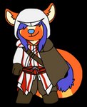 ambiguous_gender anthro blue_nose boots cape chibi clothed clothing cosplay costume curled_tail footwear fully_clothed fur gloves hair hair_over_eyes handwear hood long_tail markings orange_body orange_fur purple_hair shoes simple_background smile solo standing tail transparent_background white_inner_ear yellow_markings sebdoggo assassin's_creed ubisoft mammal 2013 adobe_photoshop_(artwork) alpha_channel digital_drawing_(artwork) digital_media_(artwork) flat_colors full-length_portrait low_res portrait