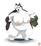 2012 anthro big_breasts big_butt black_nose blush bodily_fluids breasts butt canid canine canis clothing domestic_dog female gender_transformation gillpanda huge_breasts husky mammal mtf_transformation nipples nordic_sled_dog nude obese obese_anthro obese_female overweight overweight_anthro overweight_female simple_background solo spitz sweat transformation weight_gain white_background