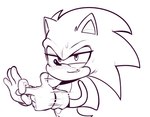 2022 anthro aroused bodily_fluids clothing eulipotyphlan gesture gloves handwear hedgehog hexanne looking_at_viewer male mammal monochrome sega sex_gesture solo sonic_the_hedgehog sonic_the_hedgehog_(series) suggestive suggestive_gesture sweat unavailable_at_source