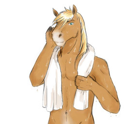 5_fingers after_shower anthro bodily_fluids facial_markings fingers front_view fur green_eyes hair head_markings holding_object holding_towel looking_at_viewer male markings muzzle_(marking) navel short_hair simple_background snout snout_markings solo sweat tan_body tan_fur towel towel_around_neck water wet white_background rov equid equine horse mammal 1:1 source_request