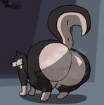 ambiguous_gender bedroom_eyes big_butt black_body black_fur blurred_background blurred_character bottom_heavy bottomless bouncing_butt bubble_butt butt butt_focus clothed clothing depth_of_field digitigrade feral fur geometric_background huge_butt hyper hyper_butt looking_at_viewer looking_back looking_back_at_viewer multicolored_body multicolored_tail musk musk_clouds narrowed_eyes nude nude_feral presenting presenting_hindquarters quadruped rear_view seductive shaking_butt simple_background smile solo tail tail_motion thick_thighs twerking white_body white_fur wide_hips kiosk28 canid canine canis mammal wolf 2025 2d_animation animated digital_media_(artwork) frame_by_frame loop pixel_(artwork) pixel_animation short_playtime