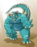 anthro belly blue_body briefs bulge claws clothing grin horn male musclegut muscular overweight pecs sharp_teeth smile solo teeth tighty_whities underwear white_briefs white_clothing white_underwear takagi_kyou lifewonders mythology tokyo_afterschool_summoners cipactli_(tas) dragon mythological_creature mythological_scalie scalie hi_res