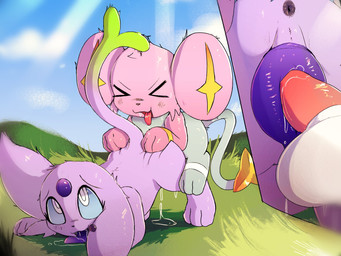 anus balls bodily_fluids dripping duo female female_penetrated feral feral_on_feral genitals larger_female male male/female male_on_top male_penetrating male_penetrating_female on_top penetration saliva sex size_difference smaller_male vaginal vaginal_penetration vulva lodetail nintendo pokemon ecliptc_(gayestmewling) fan_character eeveelution espeon generation_2_pokemon generation_4_pokemon mammal pokemon_(species) shinx 4:3 hi_res intersex_(lore)